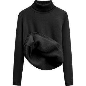 Gihuo Womens Turtleneck Sweater Sherpa Fleece Lined Sweaters Thermal Pullover Jumpers(Black)