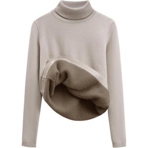 Gihuo Womens Turtleneck Sweater Sherpa Fleece Lined Sweaters Thermal Pullover Jumpers(Oats)