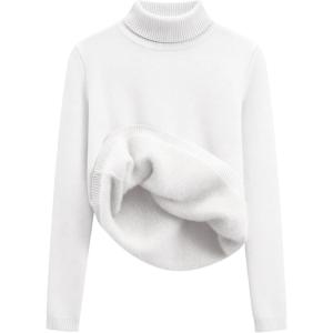 Gihuo Womens Turtleneck Sweater Sherpa Fleece Lined Sweaters Thermal Pullover Jumpers(White)