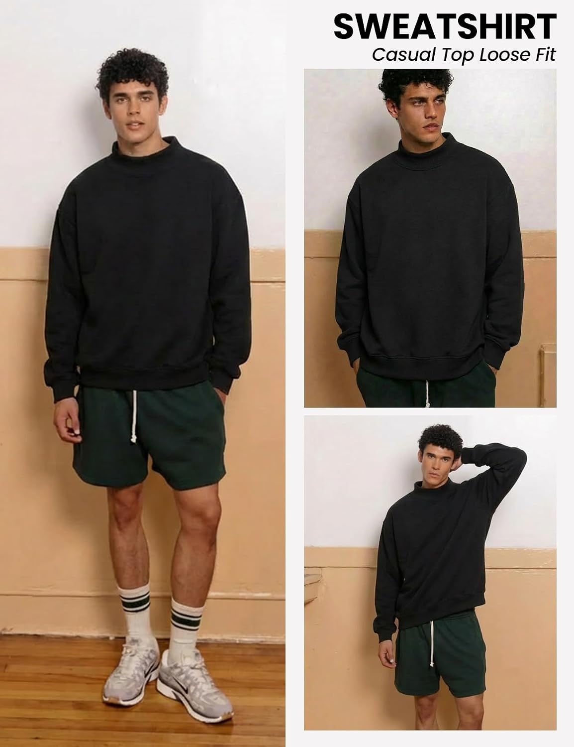 image:imageGihuo Mens Mock Neck Sweatshirt Oversized SweatshirtsBlack
