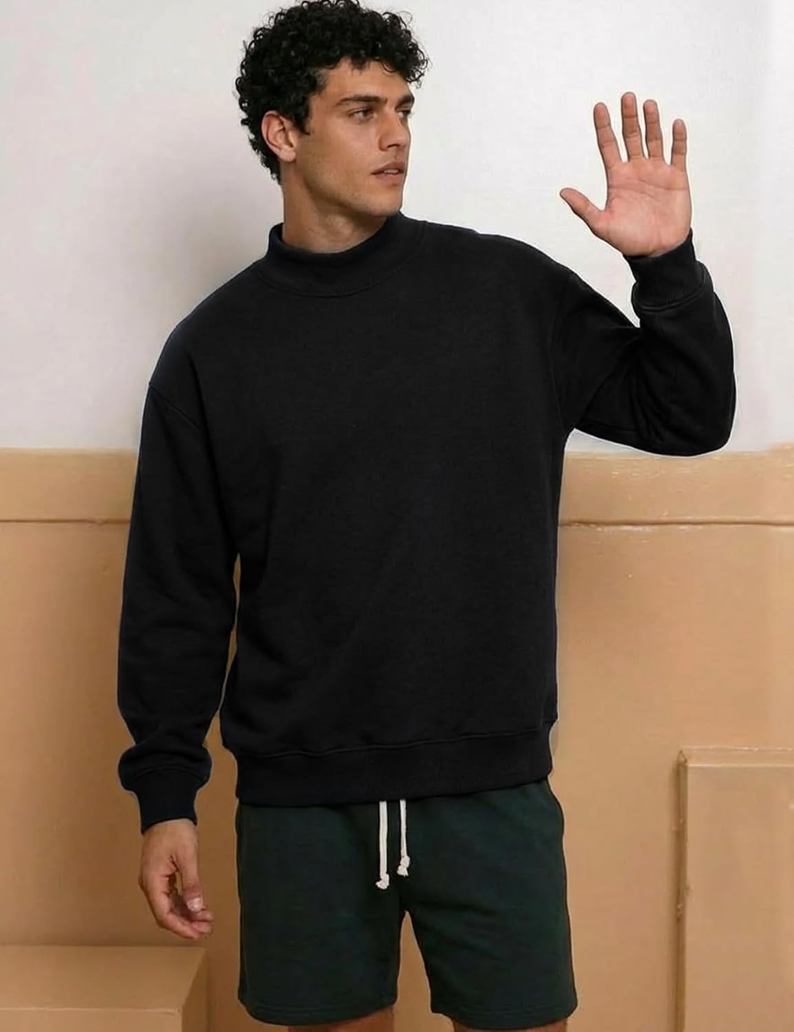 image:imageGihuo Mens Mock Neck Sweatshirt Oversized SweatshirtsBlack