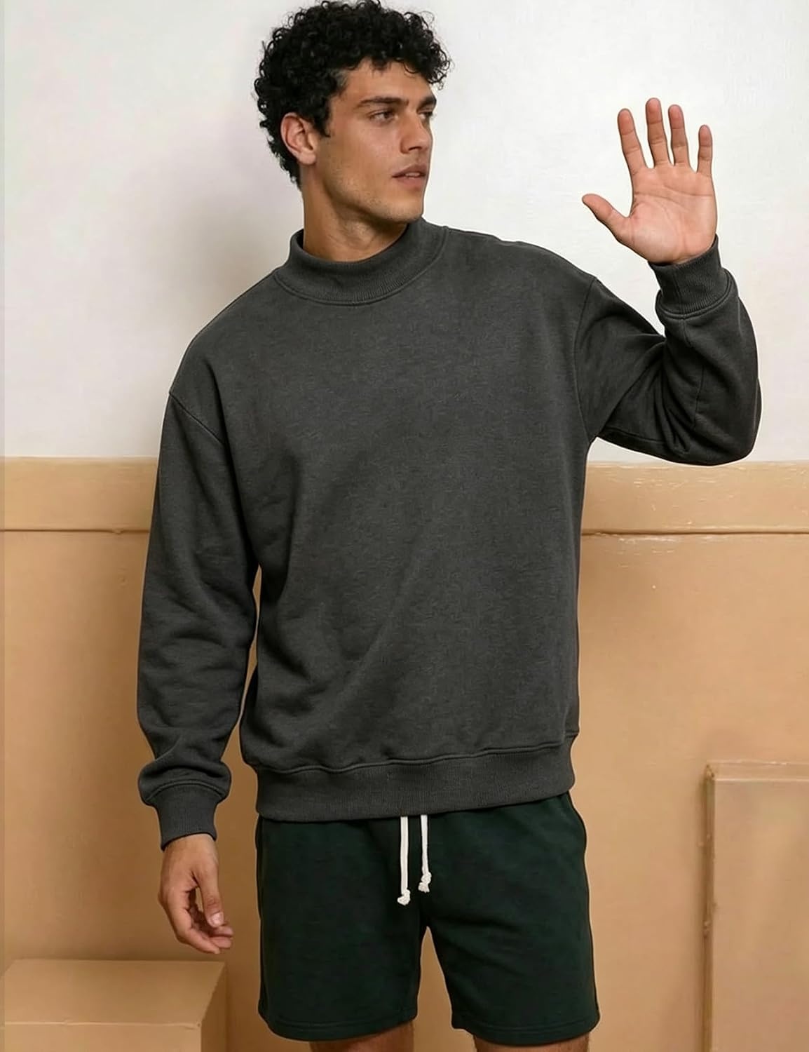 image:imageGihuo Mens Mock Neck Sweatshirt Oversized SweatshirtsGrey
