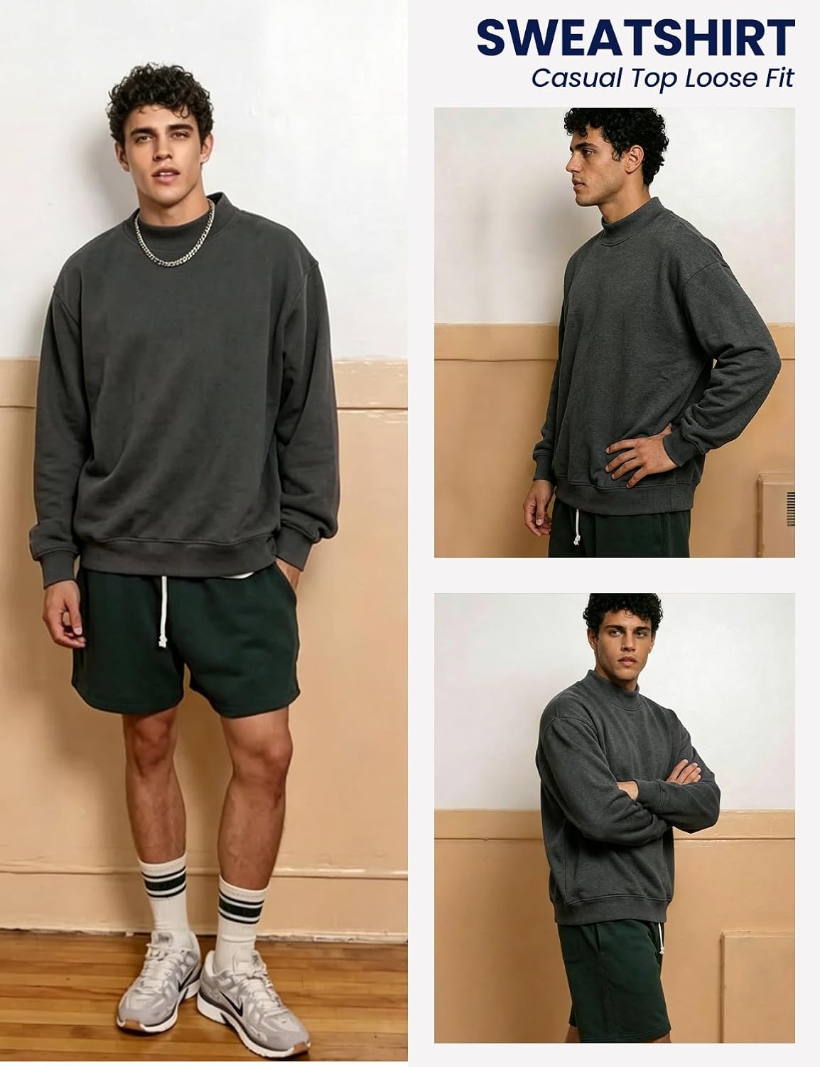 image:imageGihuo Mens Mock Neck Sweatshirt Oversized SweatshirtsGrey