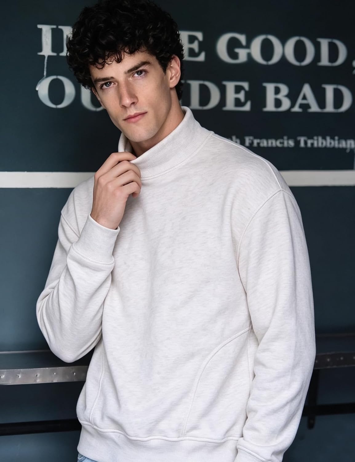 image:imageGihuo Mens Mock Neck Sweatshirt Oversized SweatshirtsLightgrey