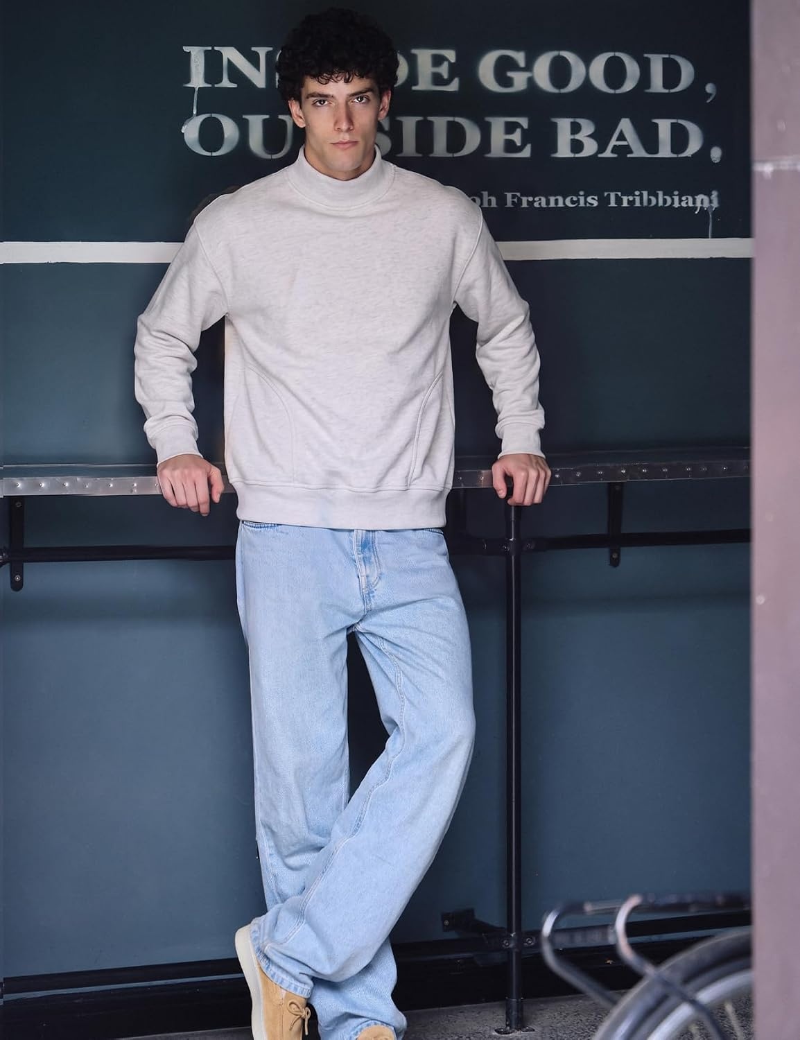 image:imageGihuo Mens Mock Neck Sweatshirt Oversized SweatshirtsLightgrey