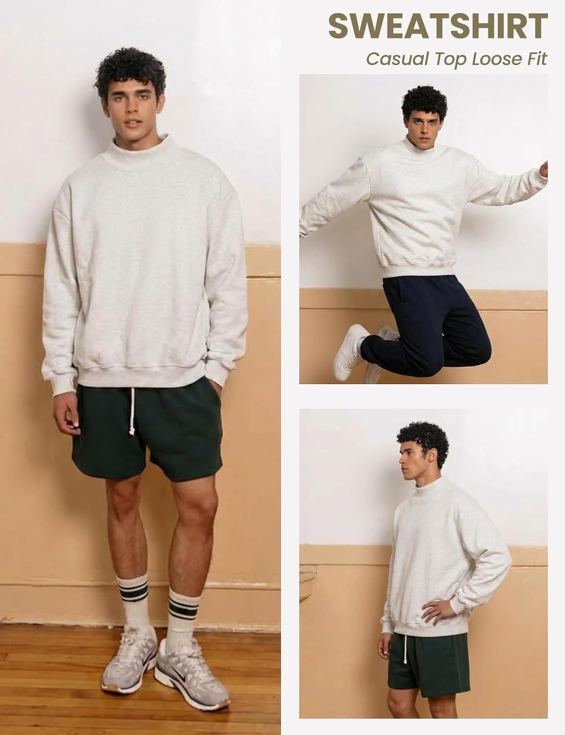image:imageGihuo Mens Mock Neck Sweatshirt Oversized SweatshirtsLightheathergrey