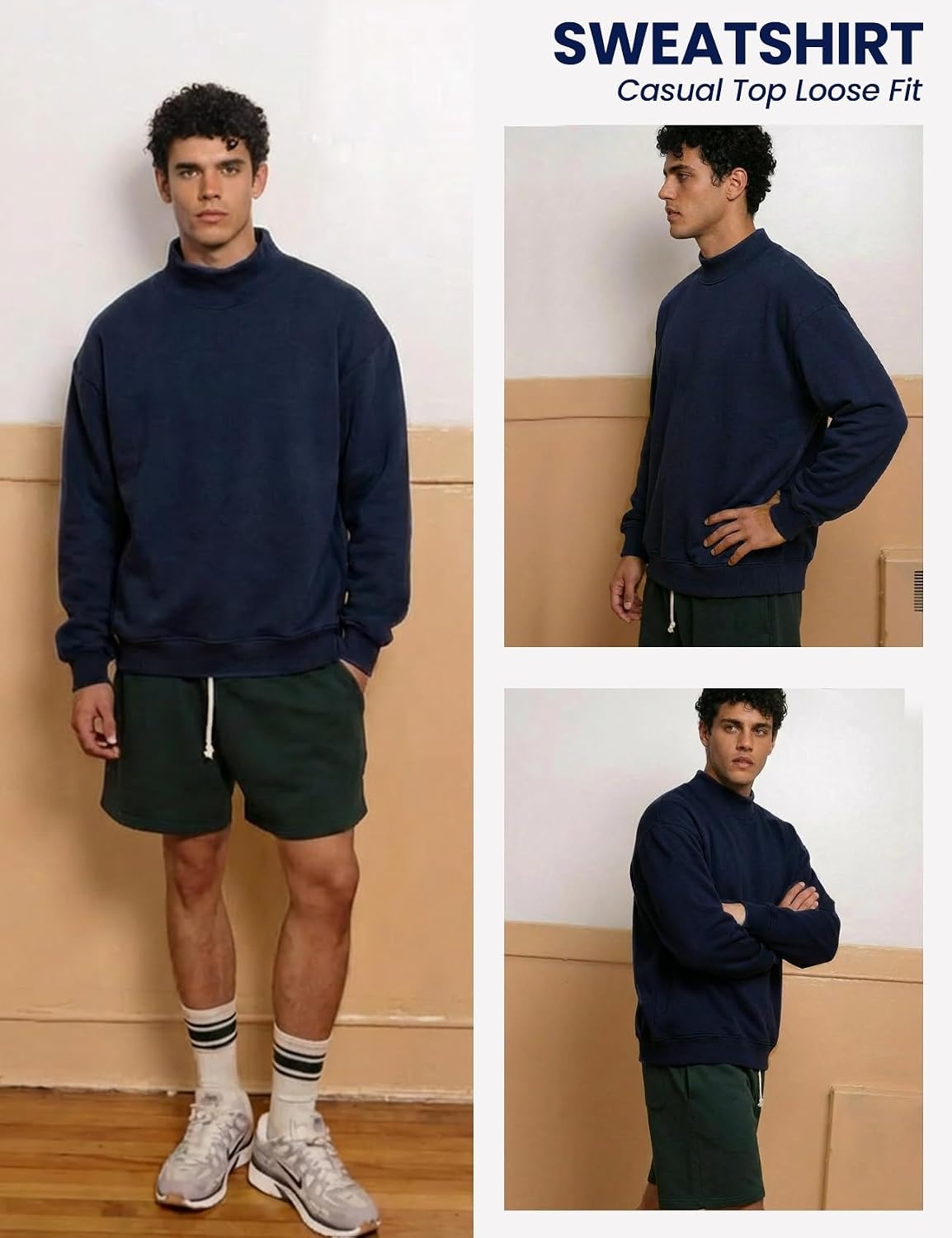 image:imageGihuo Mens Mock Neck Sweatshirt Oversized SweatshirtsNavy