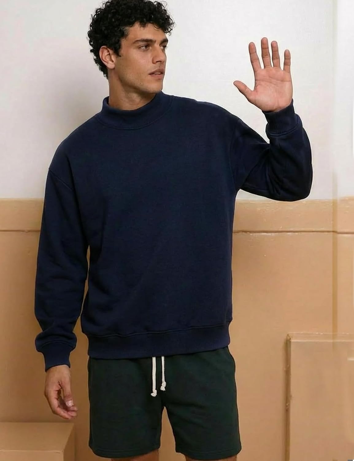 image:imageGihuo Mens Mock Neck Sweatshirt Oversized SweatshirtsNavy