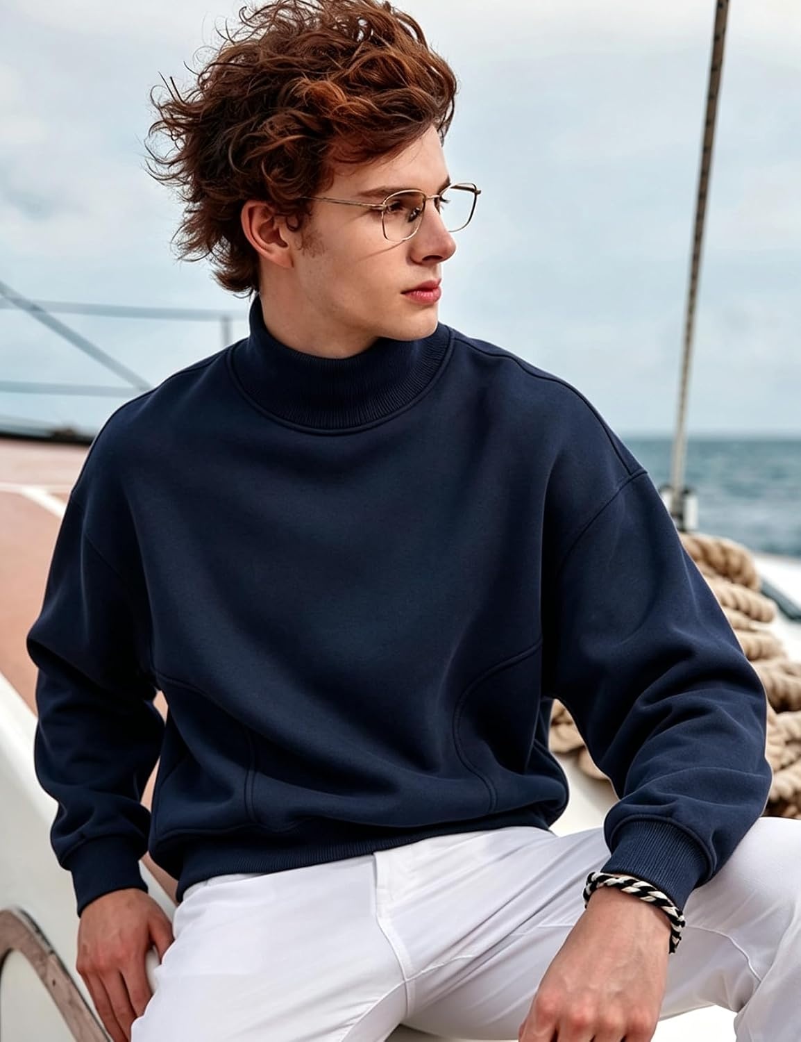 image:imageGihuo Mens Mock Neck Sweatshirt Oversized SweatshirtsNavyblue