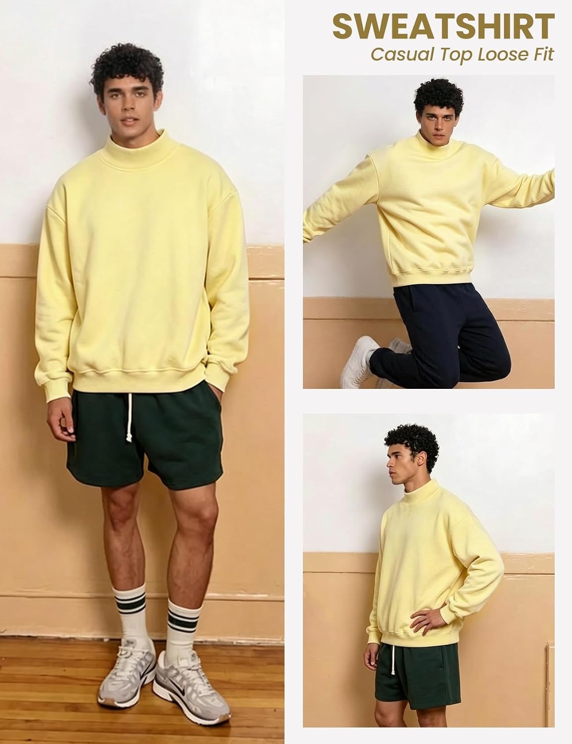 image:imageGihuo Mens Mock Neck Sweatshirt Oversized SweatshirtsYellow